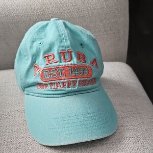 NWOT Teal And Coral Stone Washed Aruba Hat Embroidered Cap One Happy Island